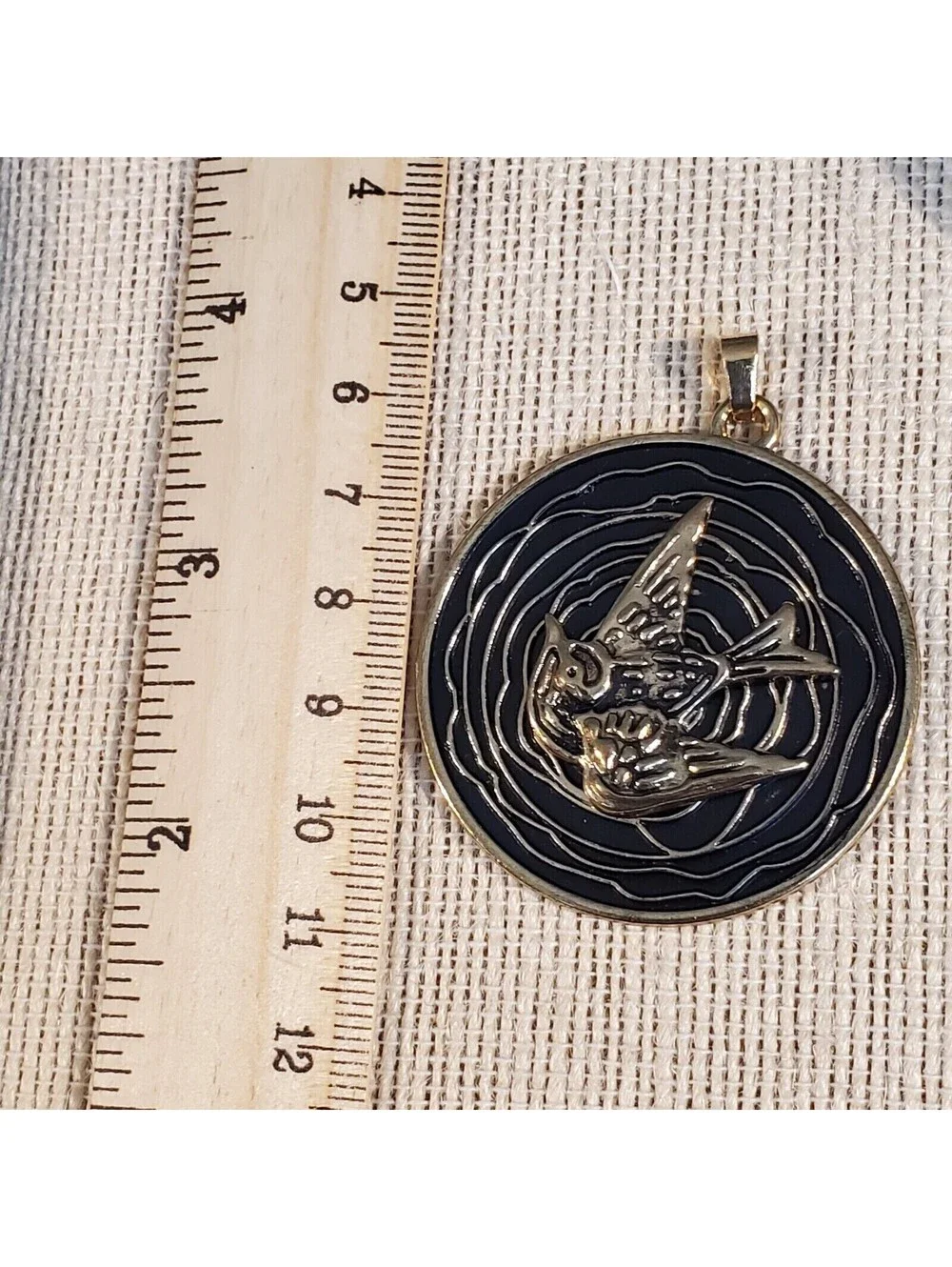 New Vintage 90s Peace Dove Antique Gold Black Alloy Metal Dimensional Pendant